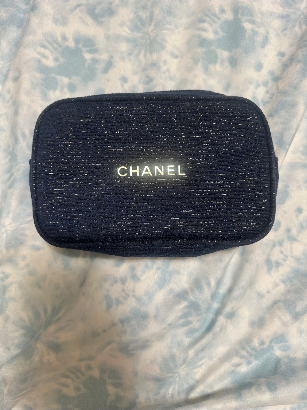 CHANEL Navy Sparkle Zip Cosmetic Case